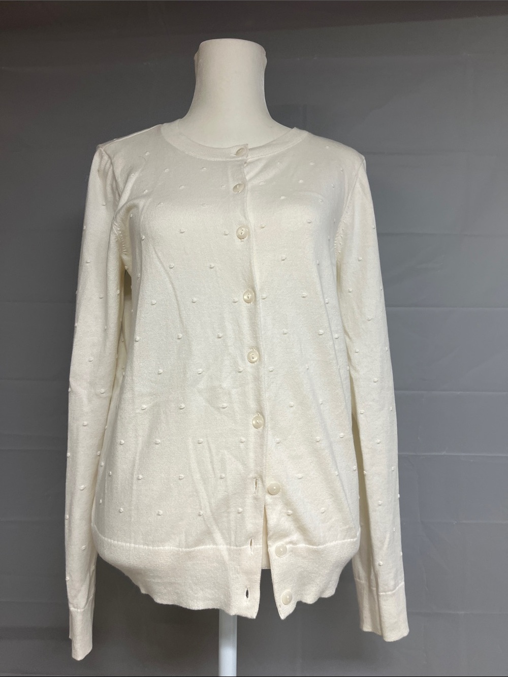 LOFT Cream Dot-Texture Button Cardigan